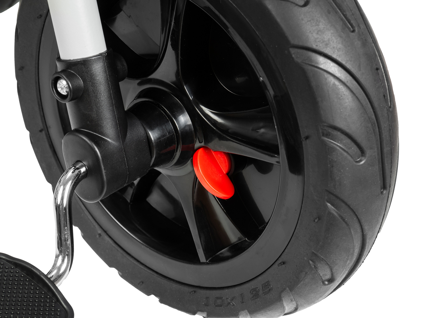 Tricicleta HyperMotion TOBI VECTOR - roți gonflabile veșnice + bară de împingere. Culoare: gri deschis.