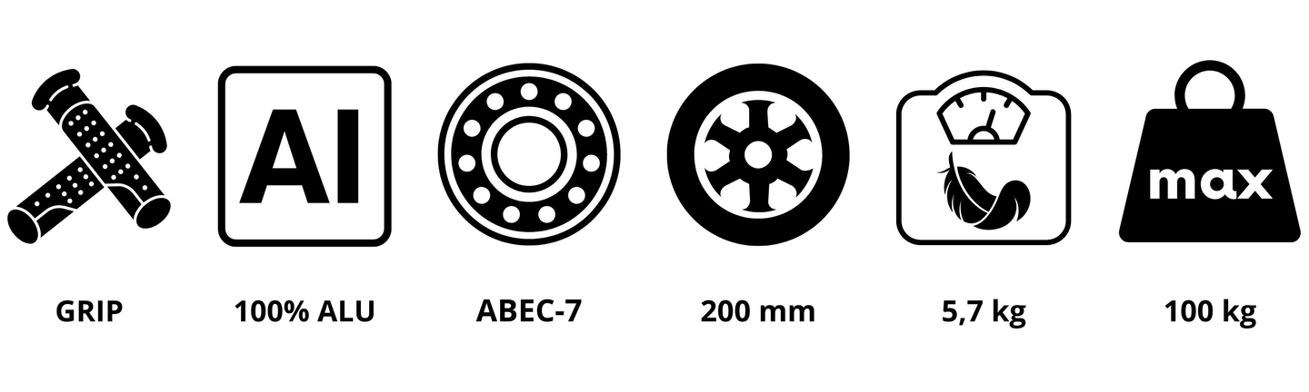 Scuter cu două roți pentru tineri adulți - cu amortizor - HyperMotion Skyline - negru, aluminiu - 100kg