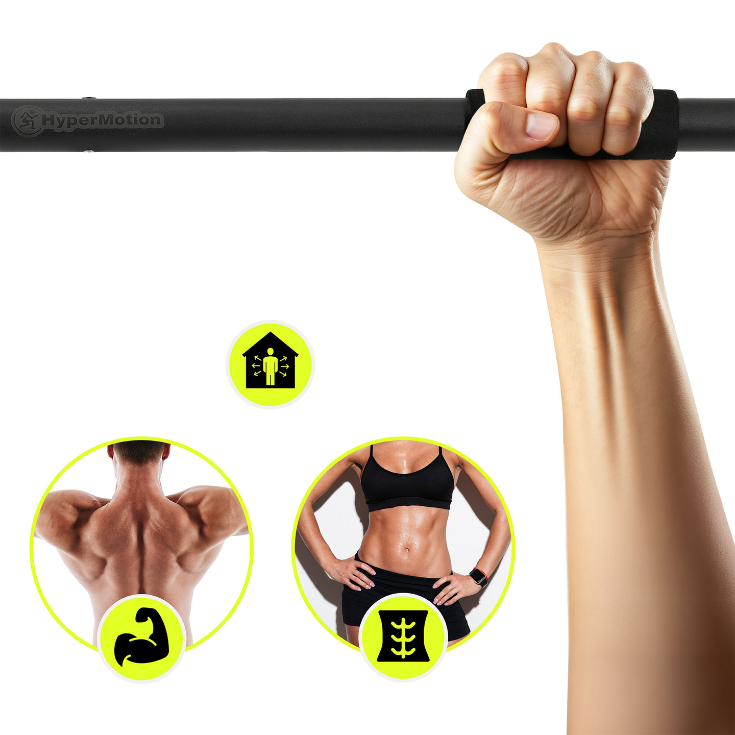 Bară de tracțiuni reglabilă HyperMotion 80-130 cm, 150 kg, Neagră