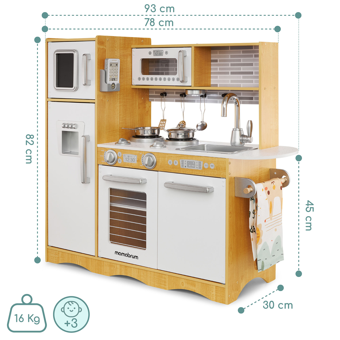 Bucătărie XXL din lemn cu iluminare LED, șorț și accesorii