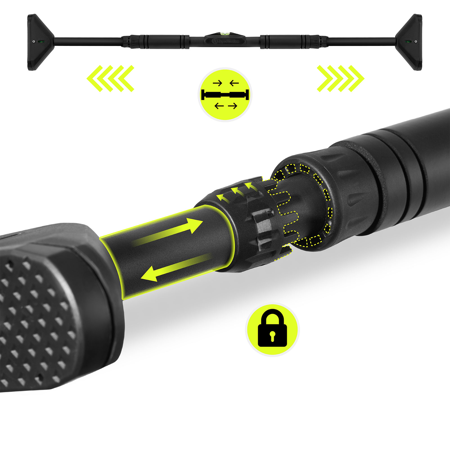 Bară de tracțiuni reglabilă HyperMotion 70–100 cm, 200 kg, Neagră