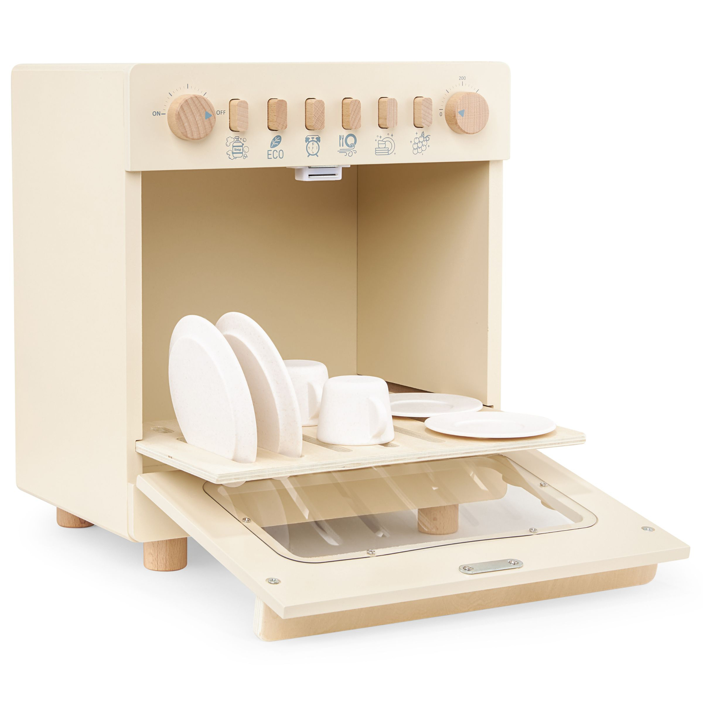 Mașină de spălat vase din lemn cu accesorii