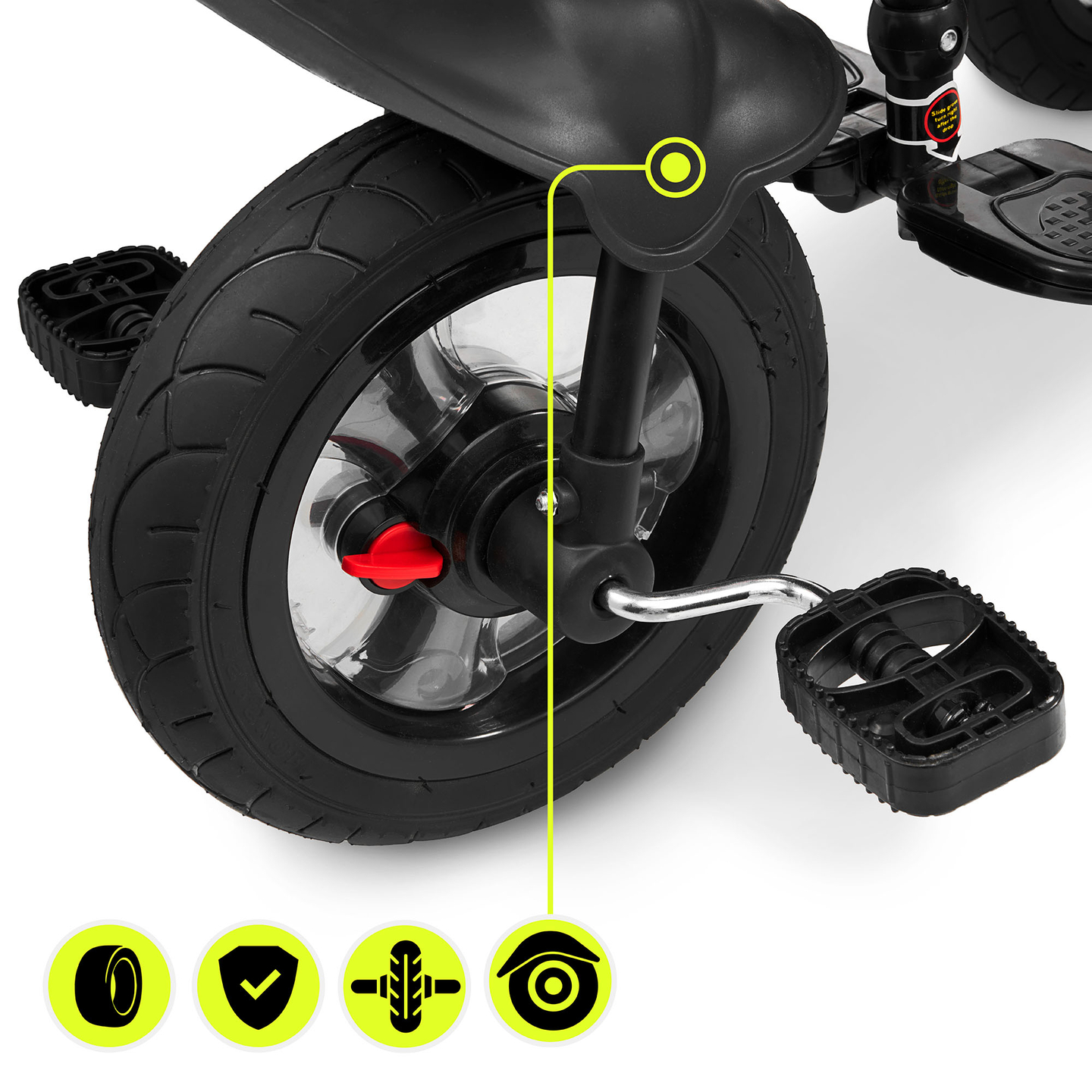 Tricicletă pentru copii 1-4 ani - TOBI FREY - culoare gri - roți pivotante - roți cu pompă + împingător