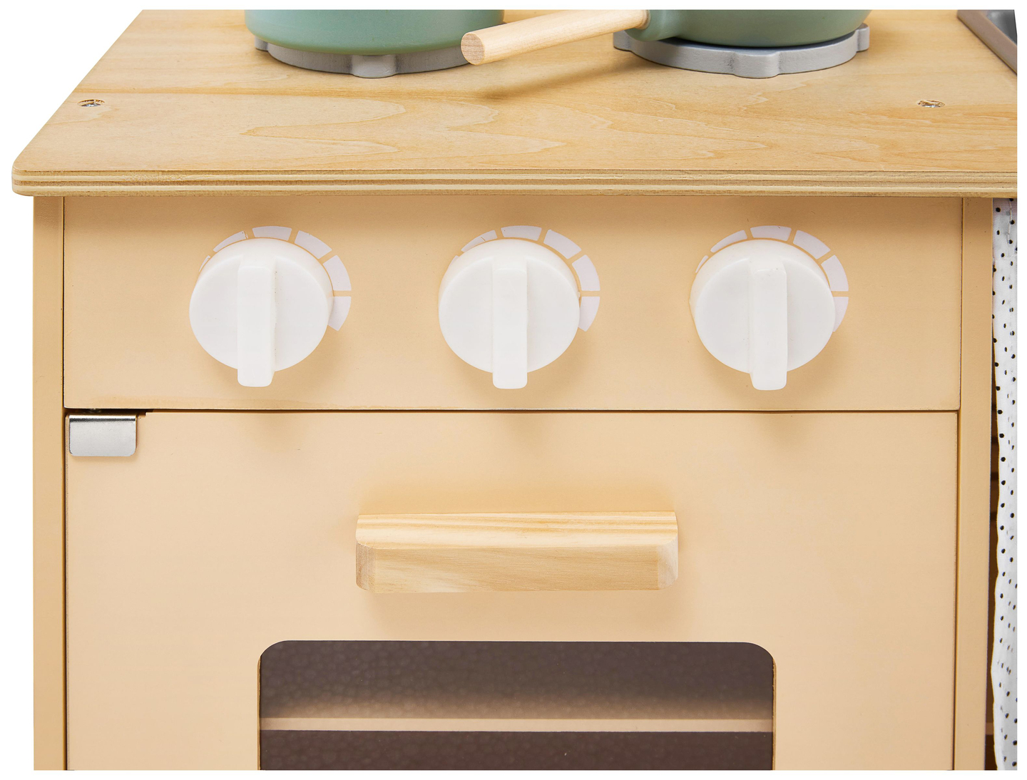 Bucătărie din lemn cu șorț, accesorii și iluminat cu LED-uri