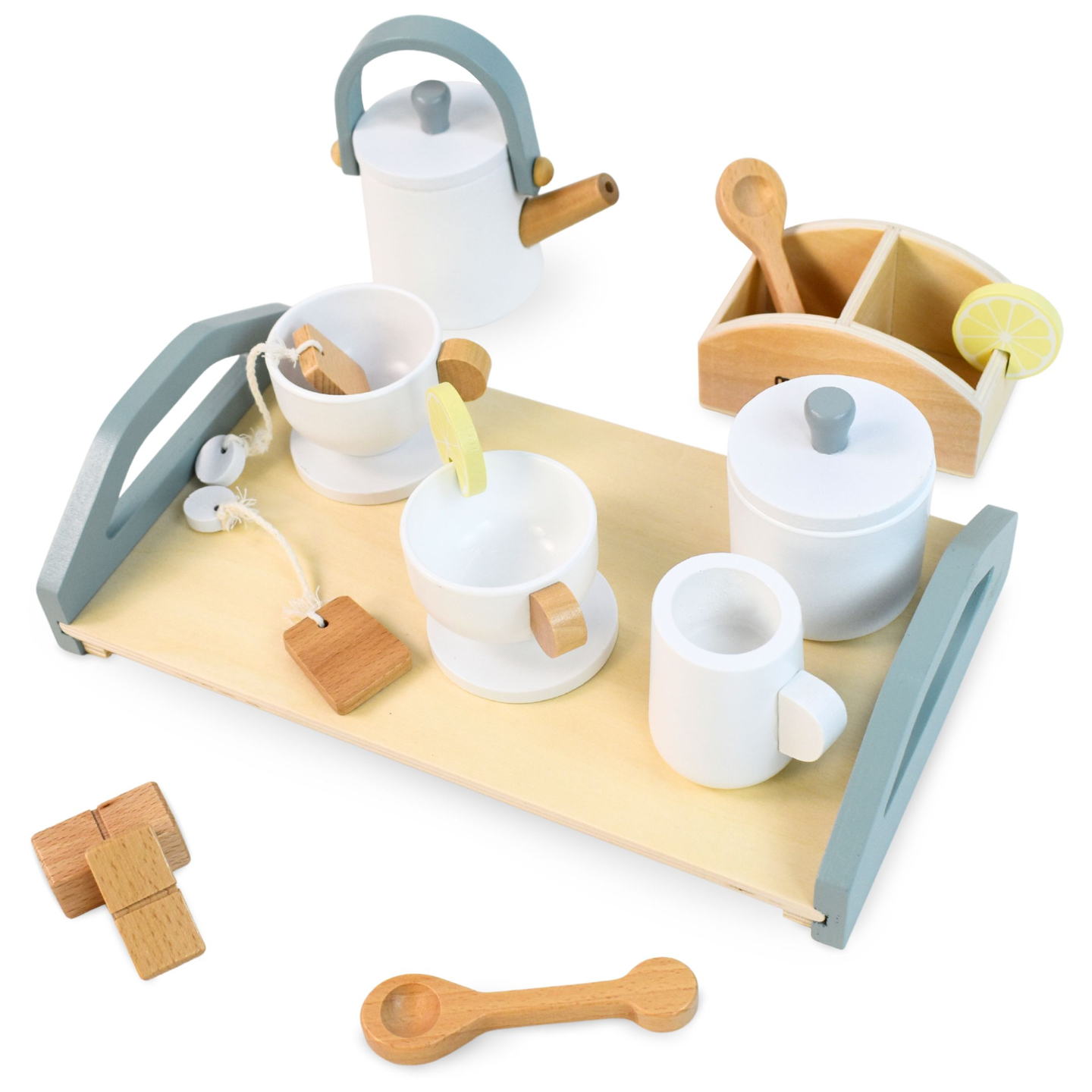 Set mare de ceai din lemn cu tavă - 17 articole