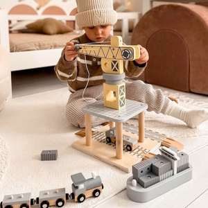 Macara portuară mobilă cu troliu magnetic și accesorii - set din lemn