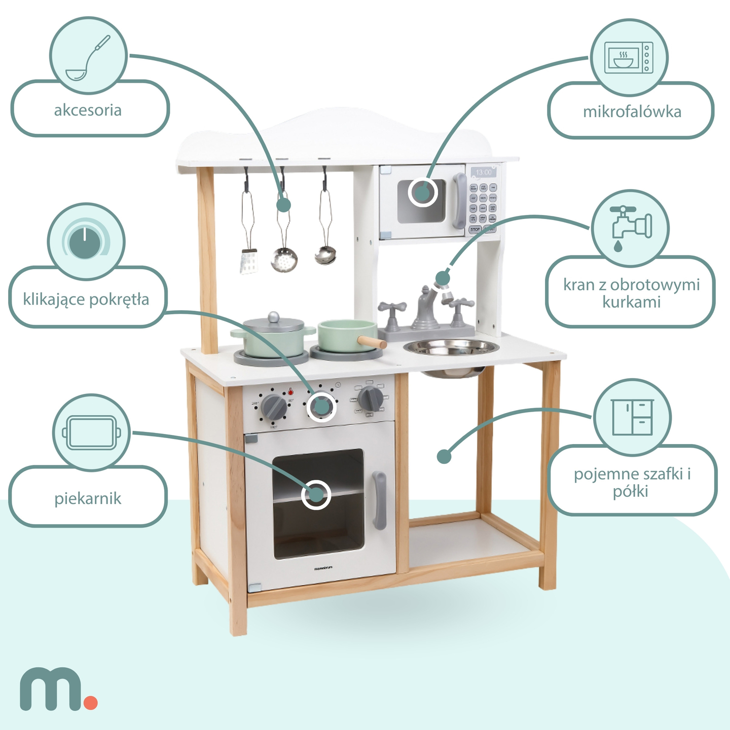 Bucătărie din lemn pentru copii cu cuptor cu microunde