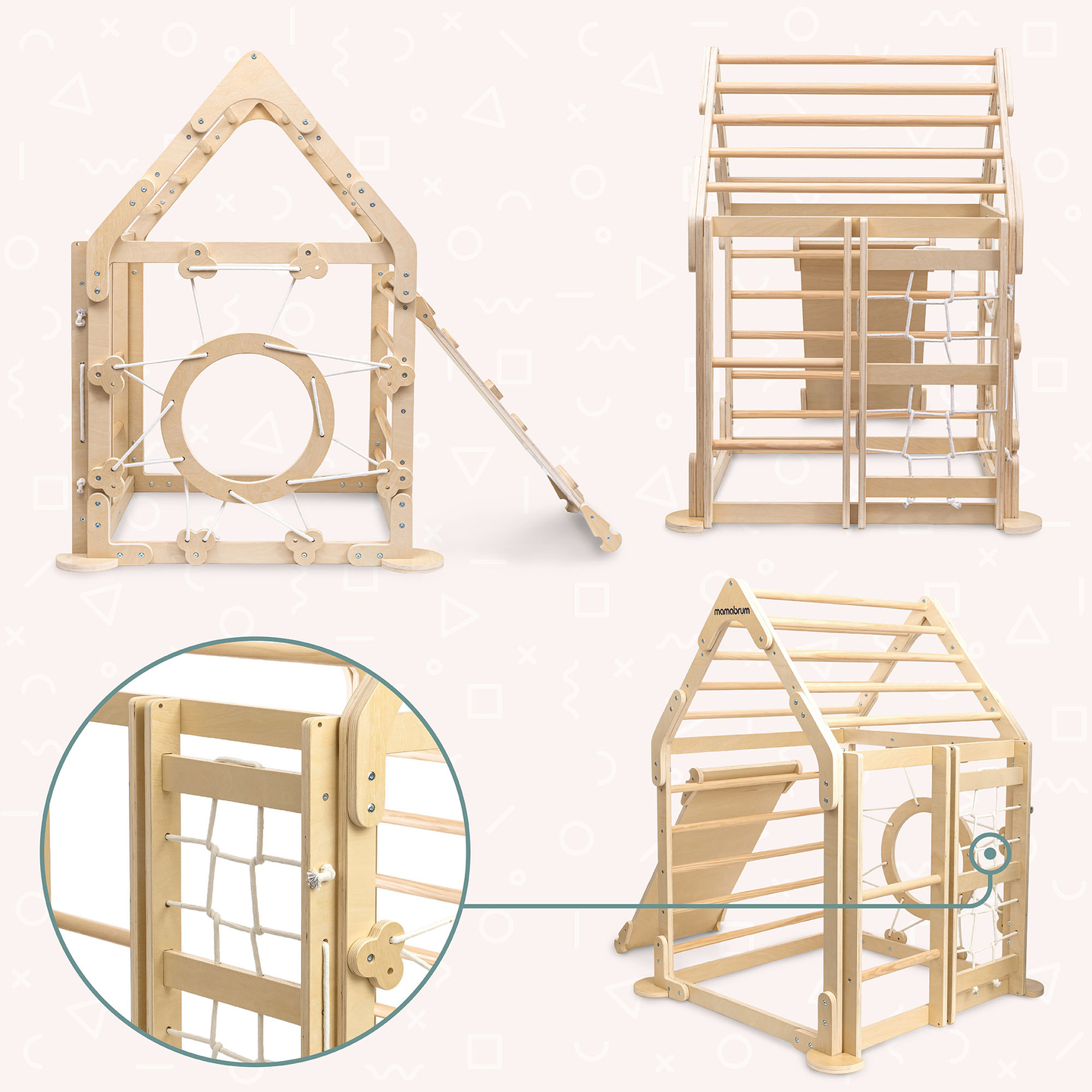 Loc de joacă interior din lemn pentru copii - o căsuță cu scări și tobogan