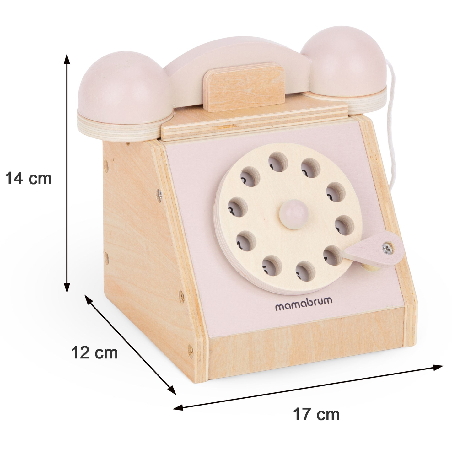 Telefon retro din lemn - roz pastel