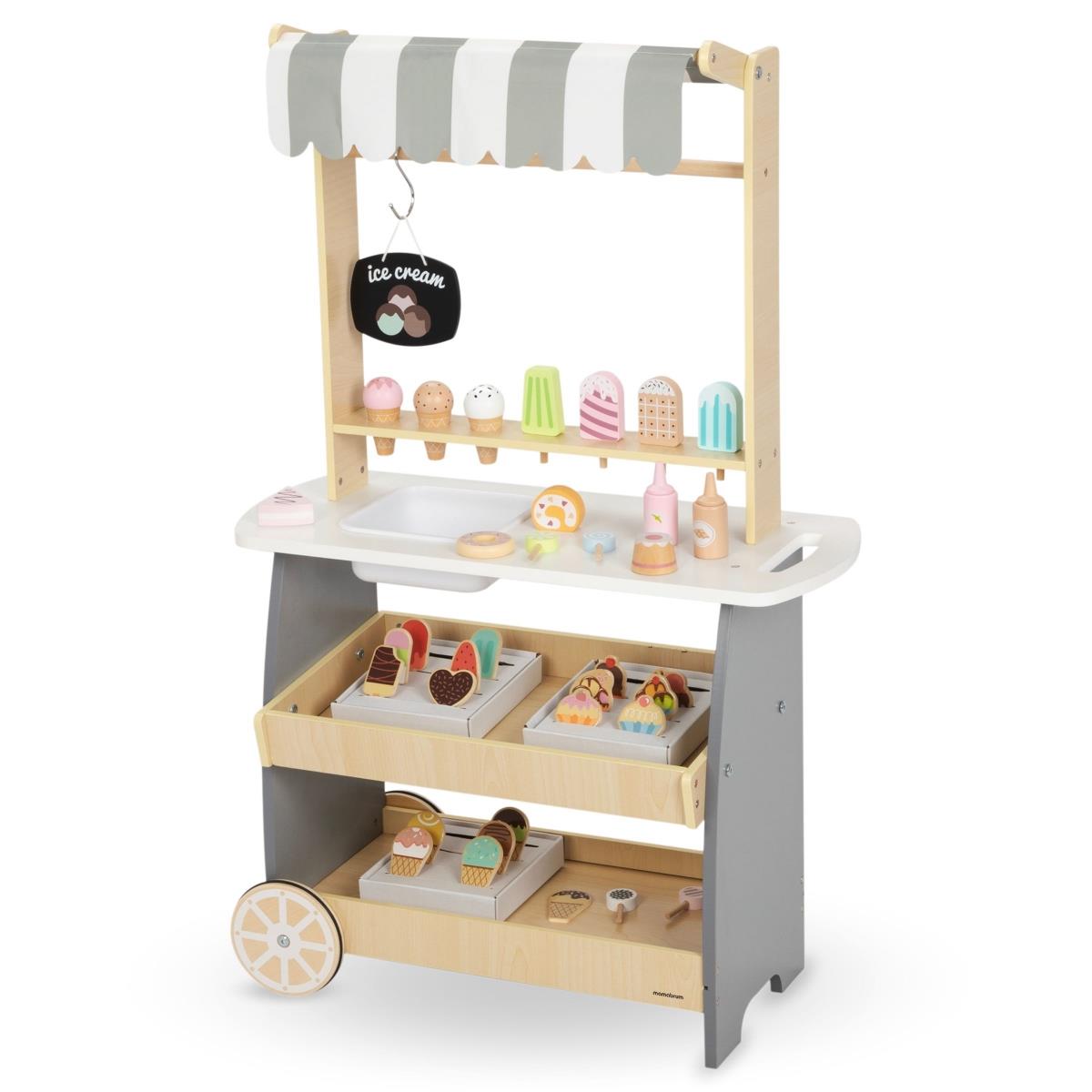 Sală de înghețată din lemn pe roți - cărucior pentru înghețată