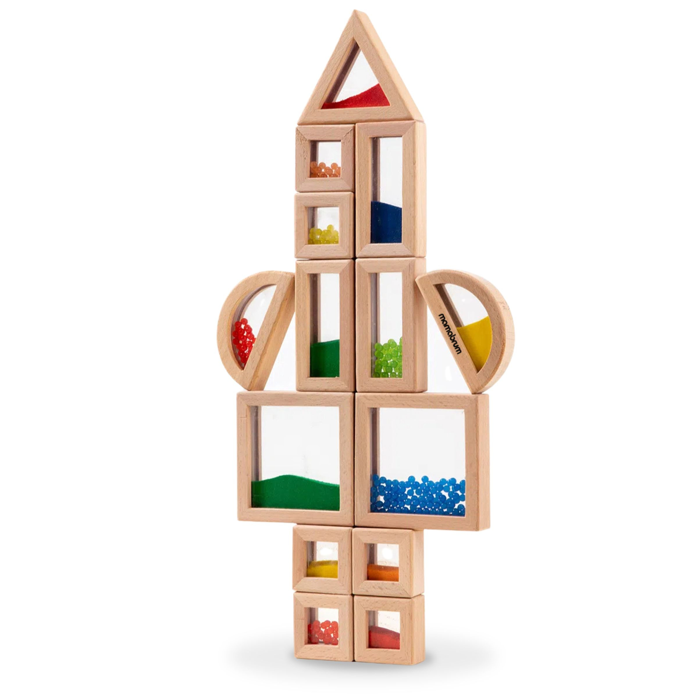 Set de blocuri senzoriale din lemn cu umpluturi diferite - 15 bucăți