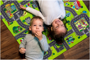 Covoraș puzzle educațional din spumă 90 x 90 x 1cm cu margini - spumă EVA - design: străzi, drumuri, oraș