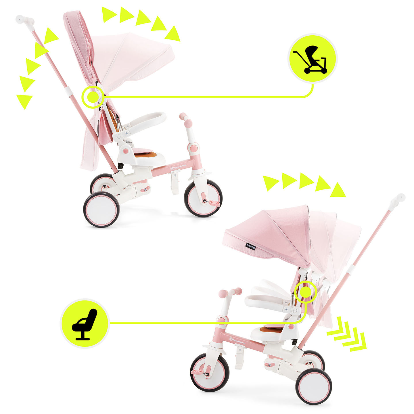 Triciclu multifuncțional 8in1 TOBI FOREST - roz