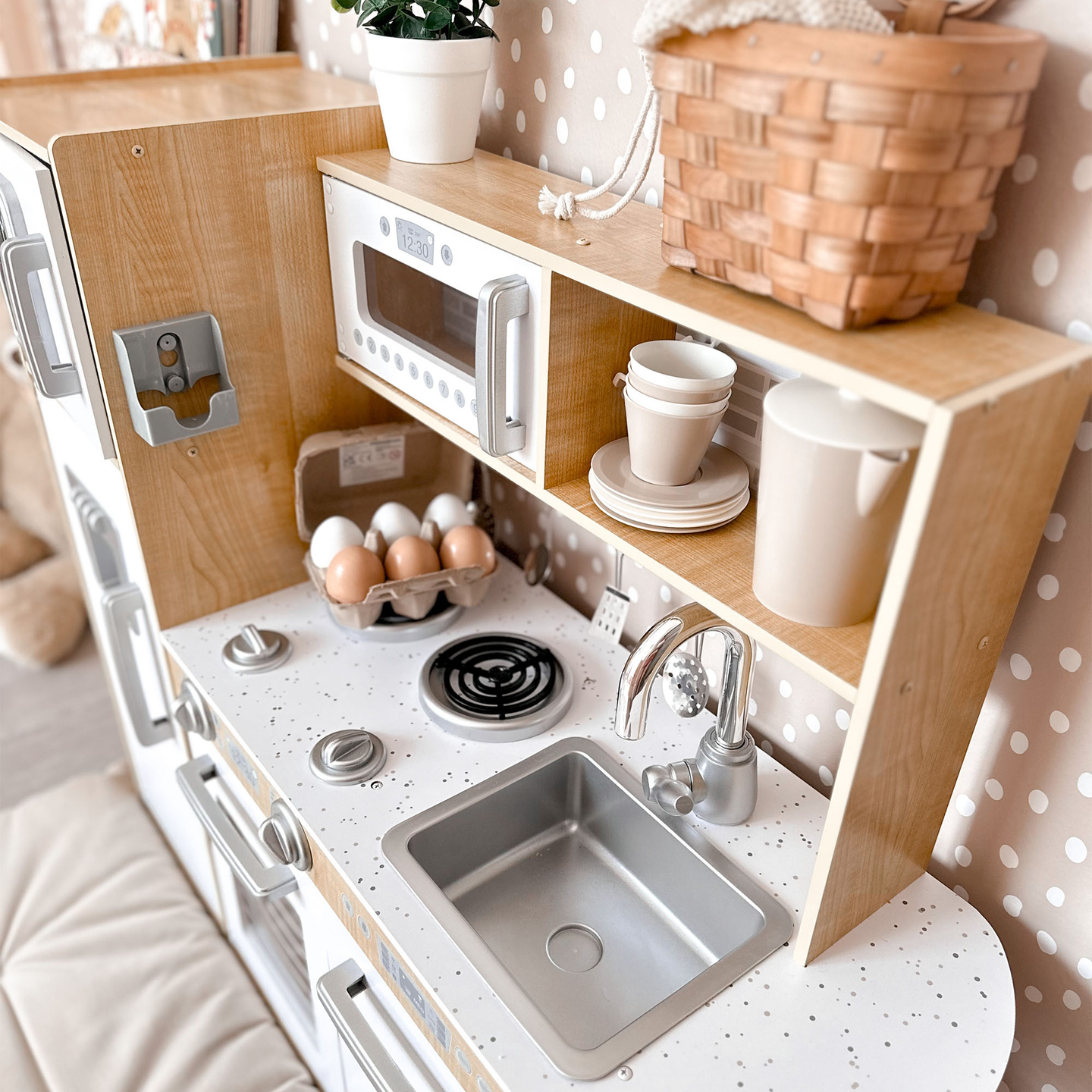 Bucătărie XXL din lemn cu iluminare LED, șorț și accesorii