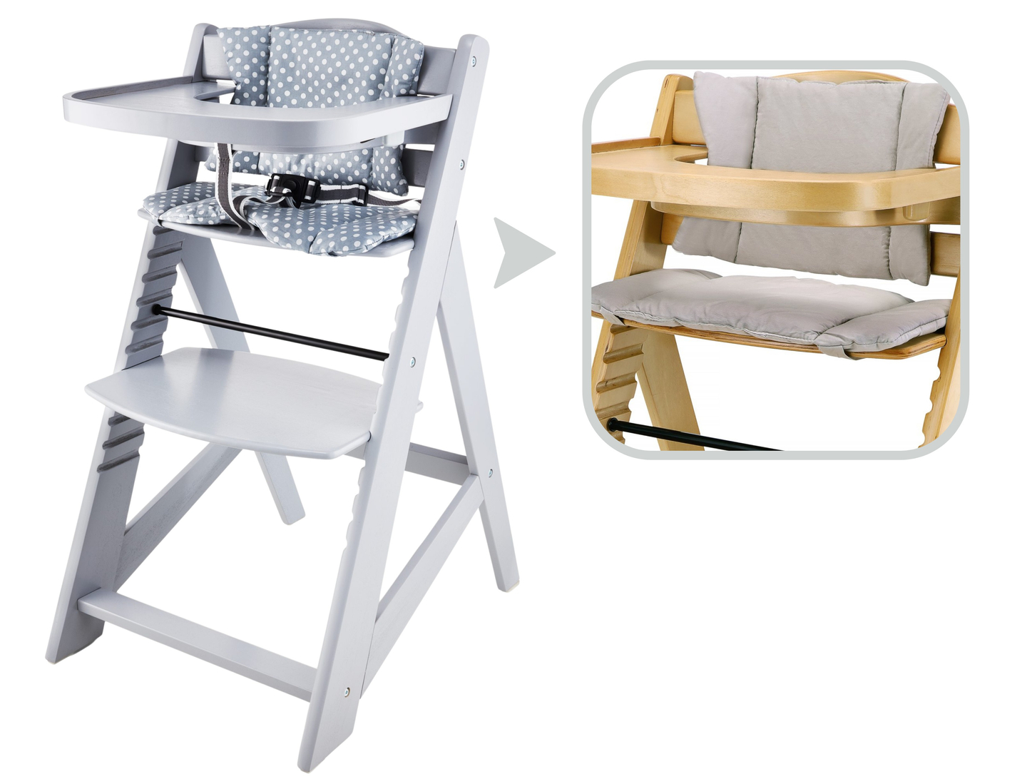 Scaun de hrănire din lemn Moby-System WOODY - culoare gri