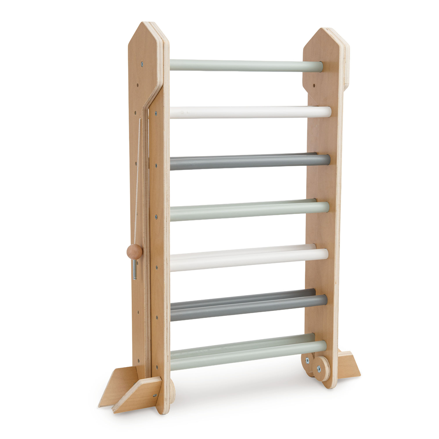 Loc de joacă interior din lemn pentru copii - perete de cățărat, tobogan, arc/balansoar de cățărat și triunghi Pikler