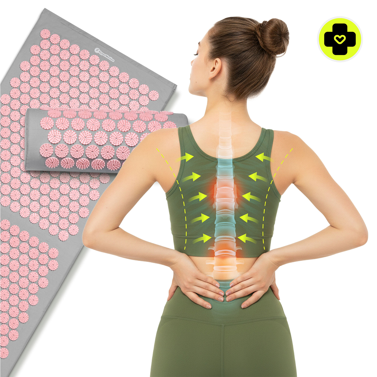 Saltea mare de presopunctură cu pernă și husă - 130 cm HyperMotion gri și roz