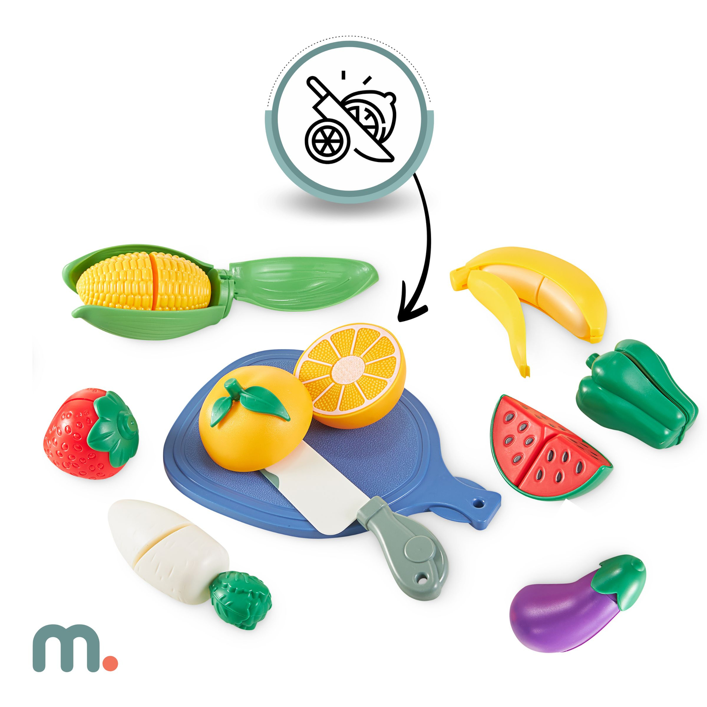 XXXXL bucătărie interactivă mare din lemn cu iluminare LED, mașină de spălat, mașină de cafea cu microunde și set de fructe și legume - 50 de elemente