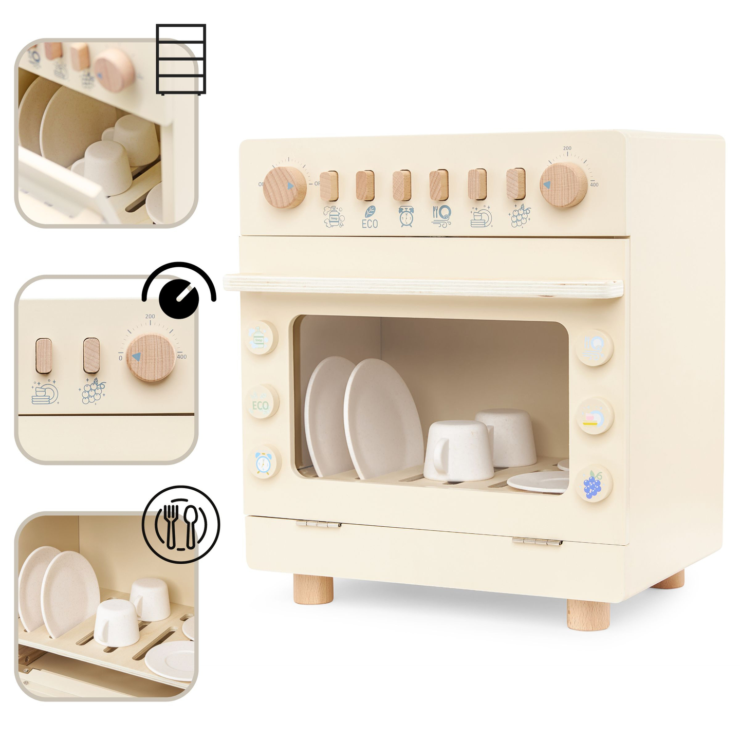 Mașină de spălat vase din lemn cu accesorii