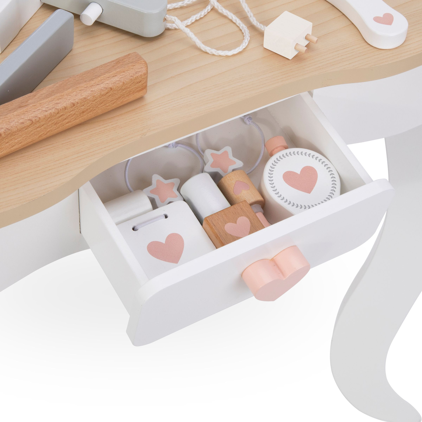 Măsuță de toaletă din lemn cu scaun și accesorii