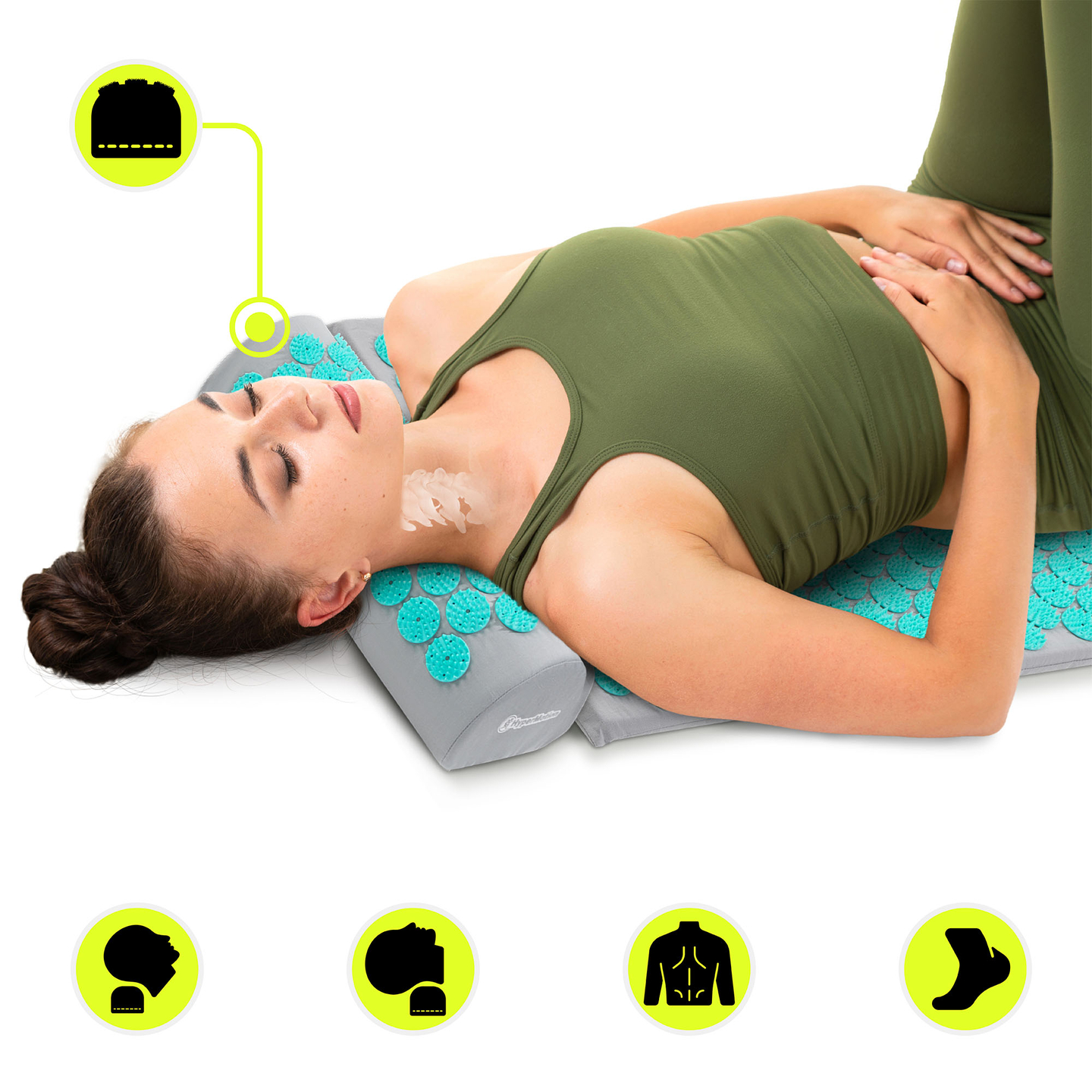 Saltea de presopunctură cu pernă și husă - 72 cm HyperMotion gri-mentă