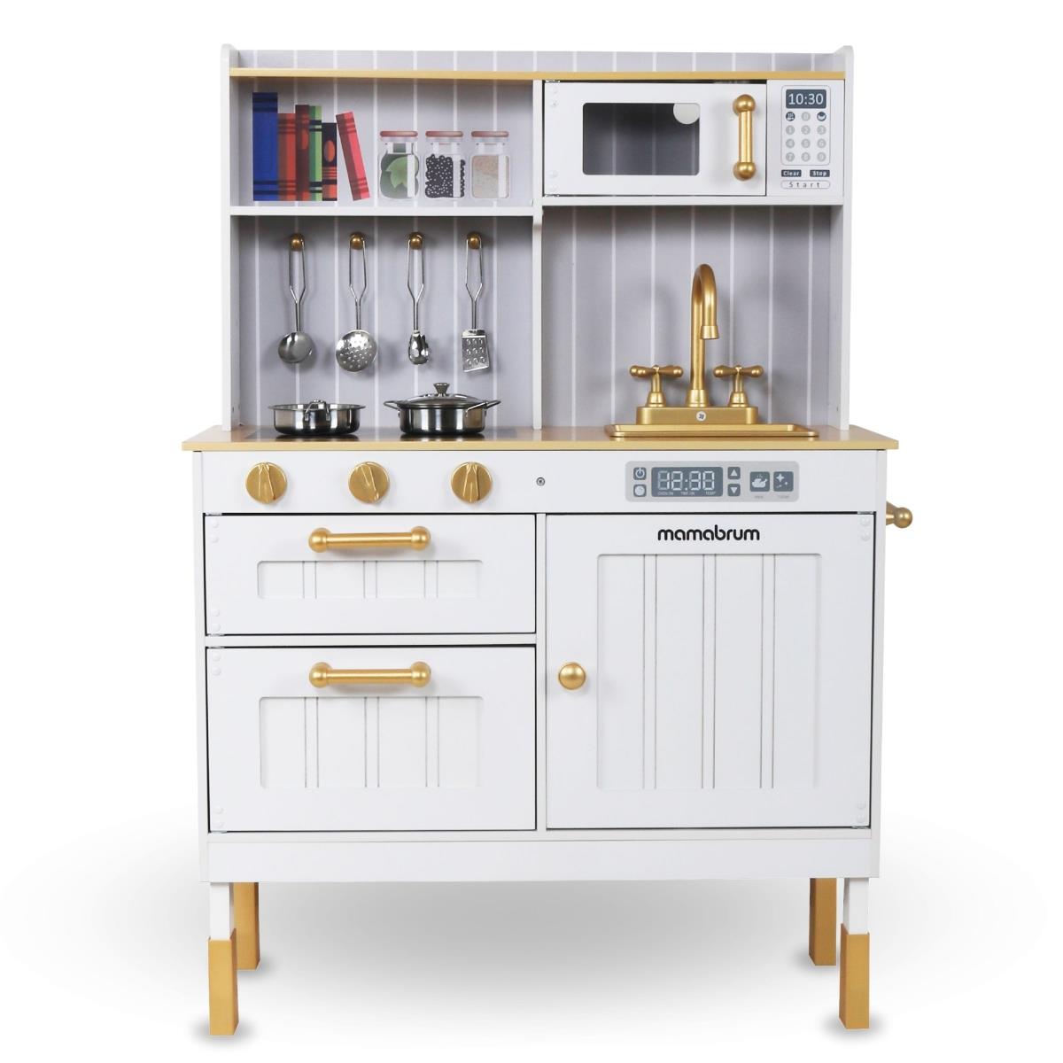 Bucătărie albă din lemn cu accesorii și șorț