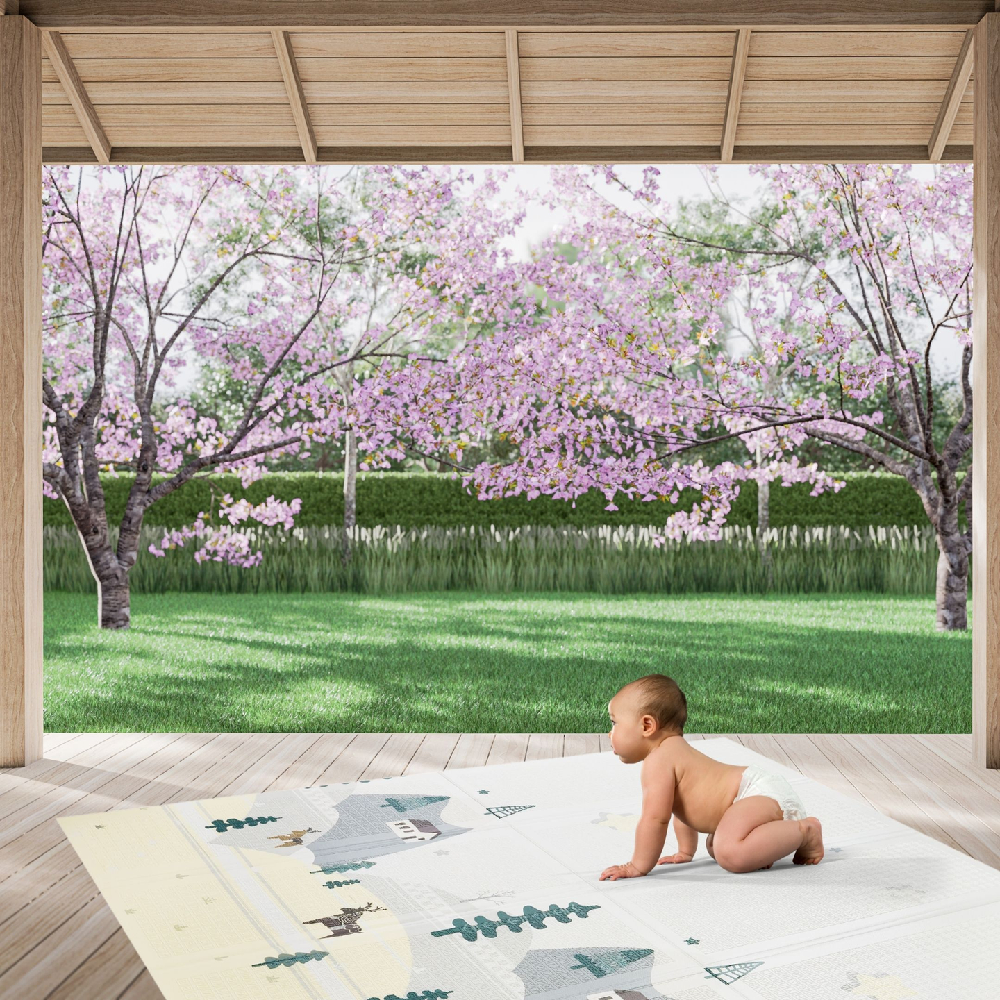 Covoraș din spumă cu două fețe XXL - pliabil 1 CM (munte și drum)