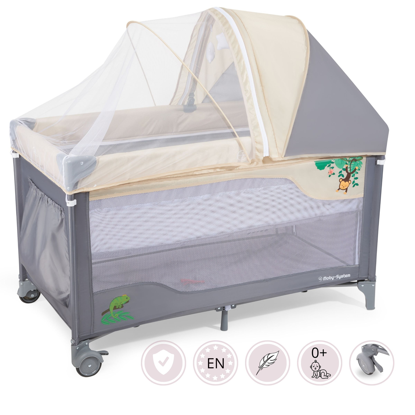 Patut de voiaj 0 - 36 m cu masuta de infasat + Sistem Moby-Sistem HUXLEY