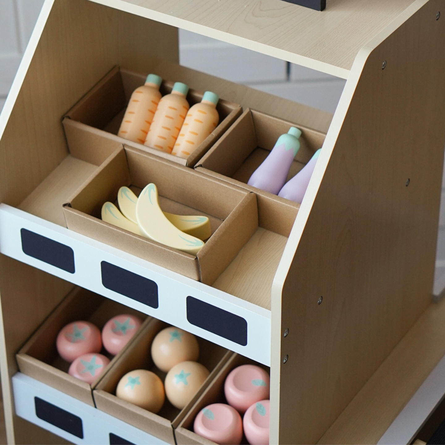 Piață de legume din lemn - tarabă mare XXL, magazin cu casă de marcat