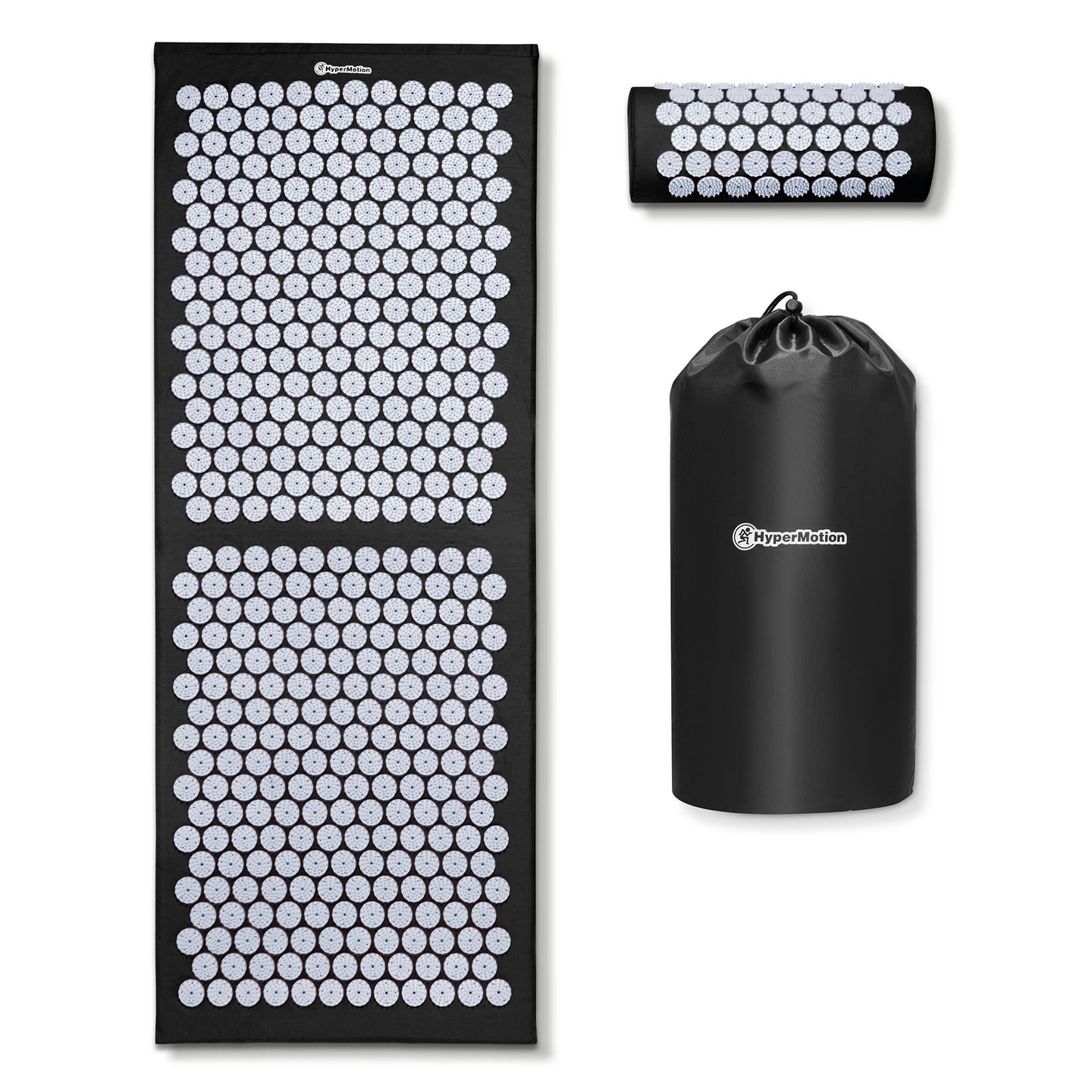 Saltea mare de presopunctură cu pernă și husă - 130 cm HyperMotion alb-negru