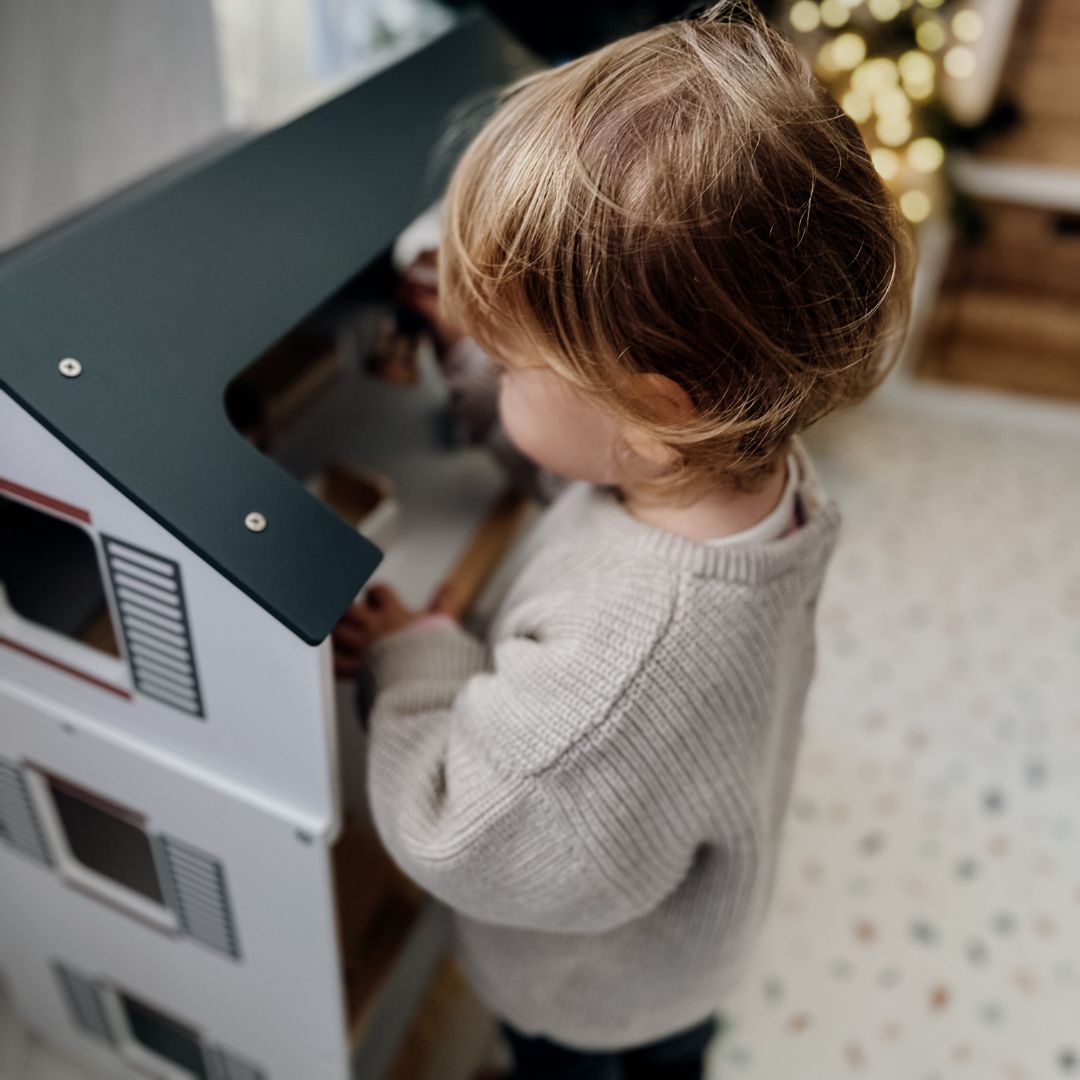 Casa de păpuși din lemn alb cu accesorii 18 buc.