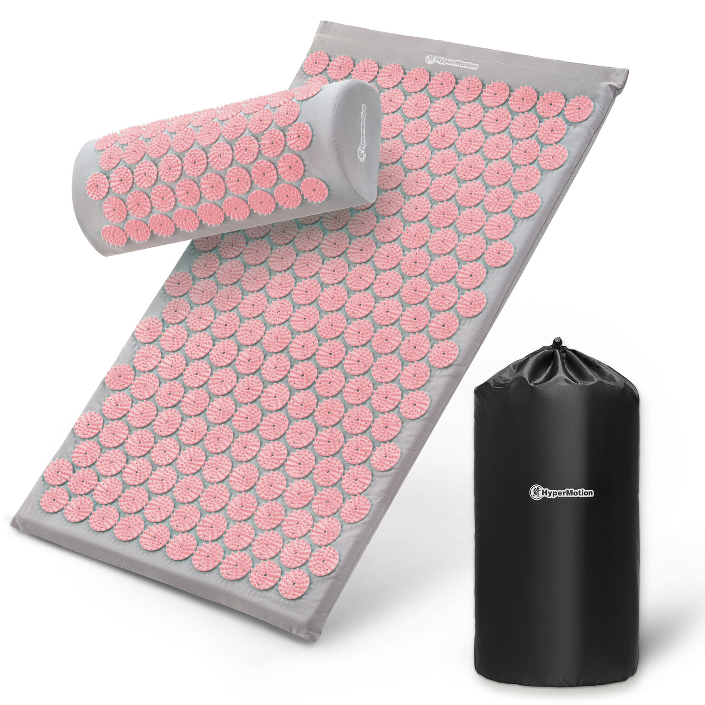 Saltea de presopunctură cu pernă și husă - 72 cm HyperMotion gri și roz