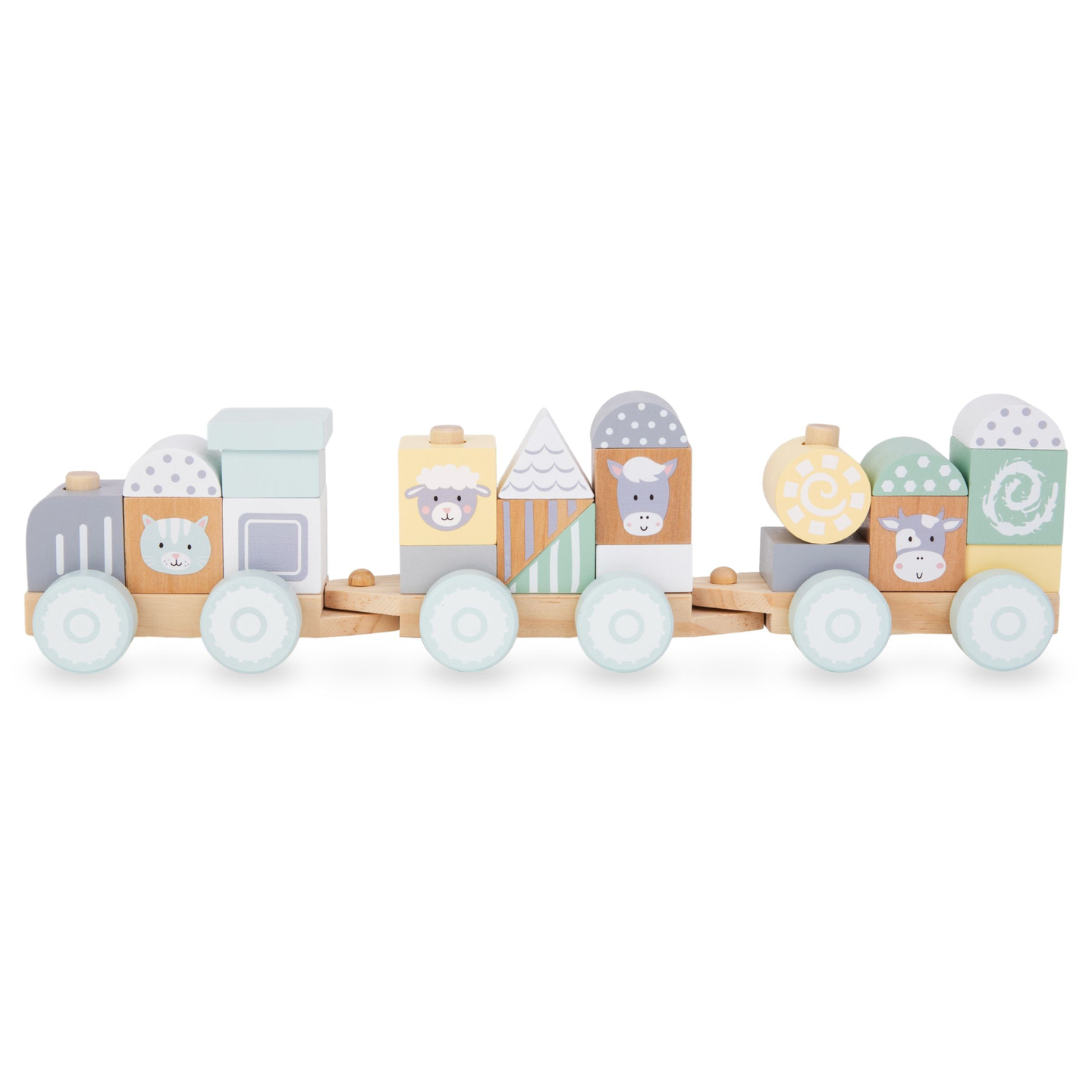 Tren din lemn cu blocuri pentru un băiat - Ferma