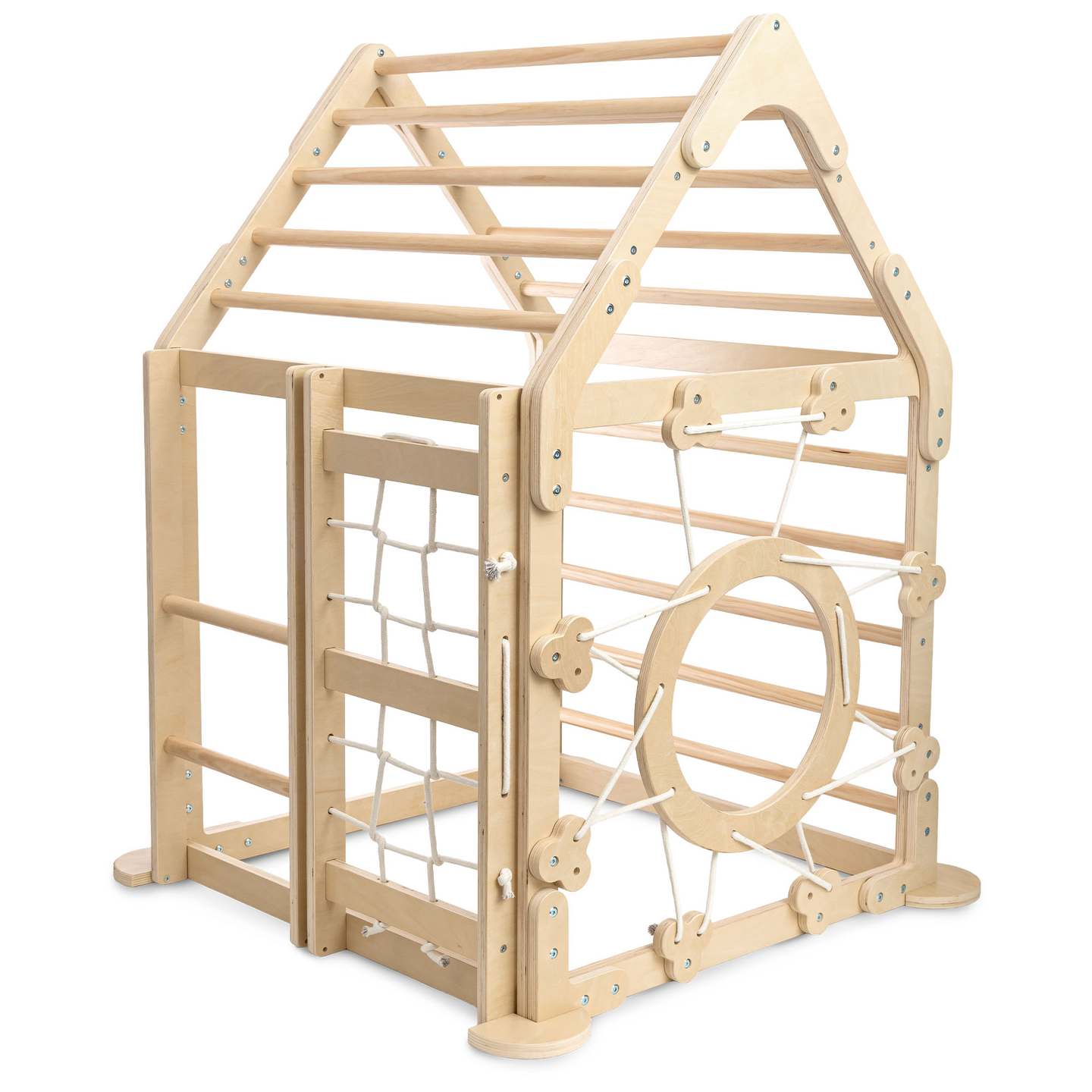 Loc de joacă interior din lemn pentru copii - o căsuță cu scări și tobogan