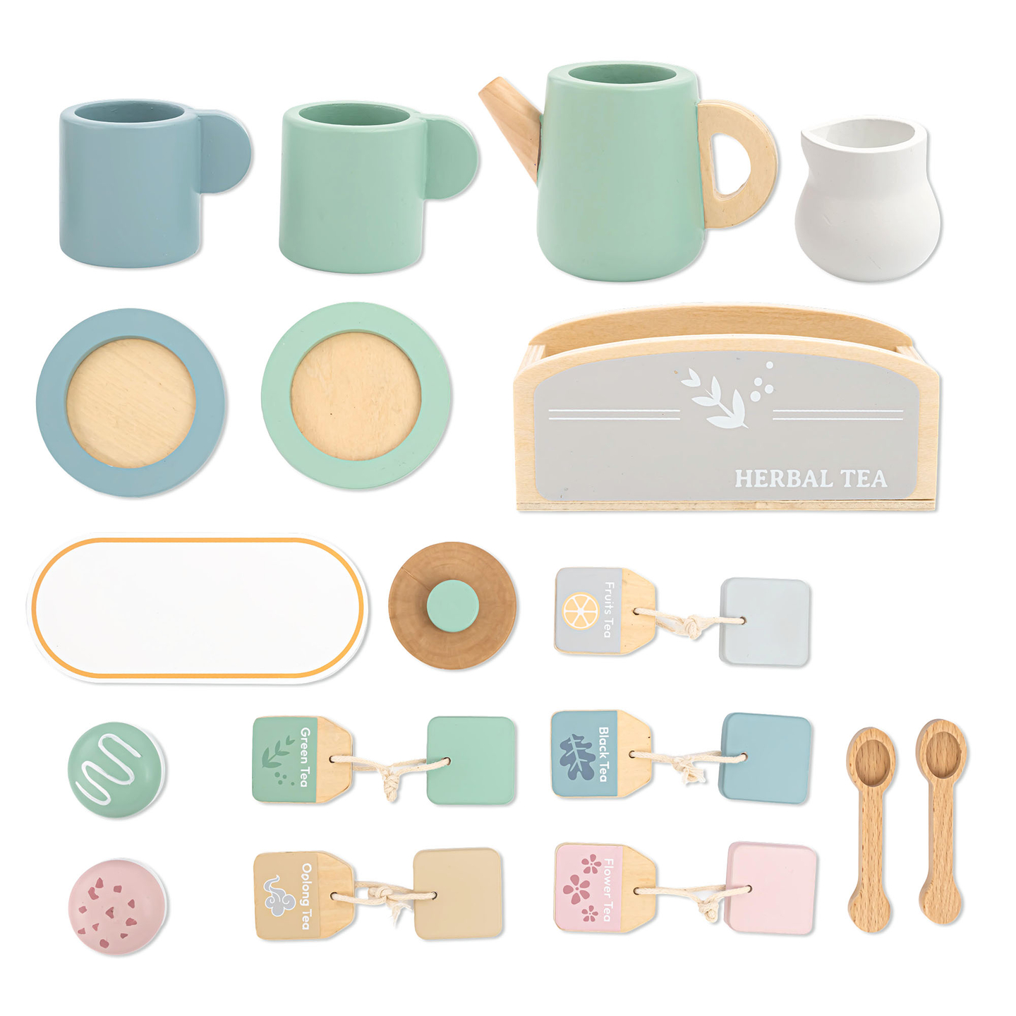 Set mare de ceai din lemn cu tavă - 18 articole