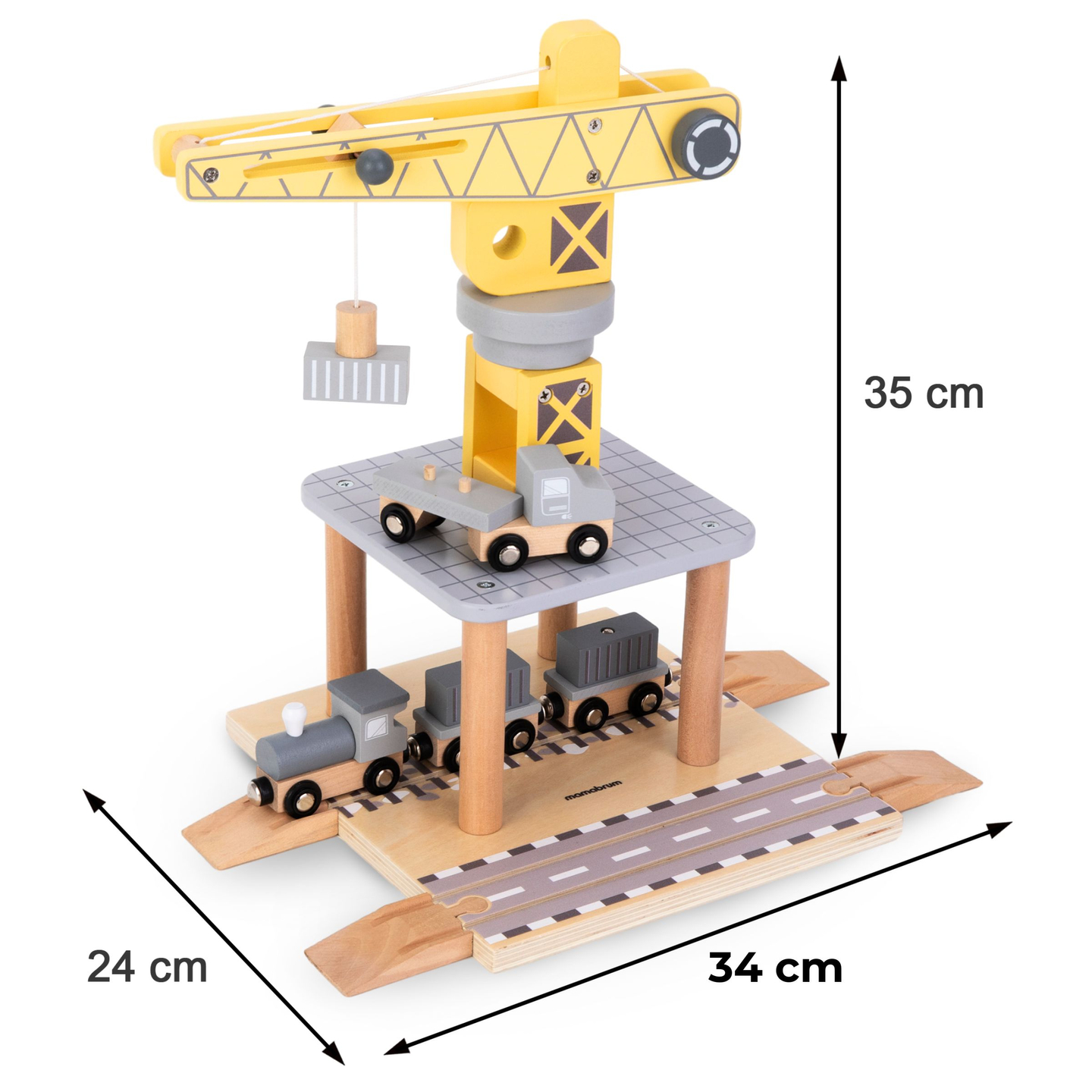 Macara portuară mobilă cu troliu magnetic și accesorii - set din lemn