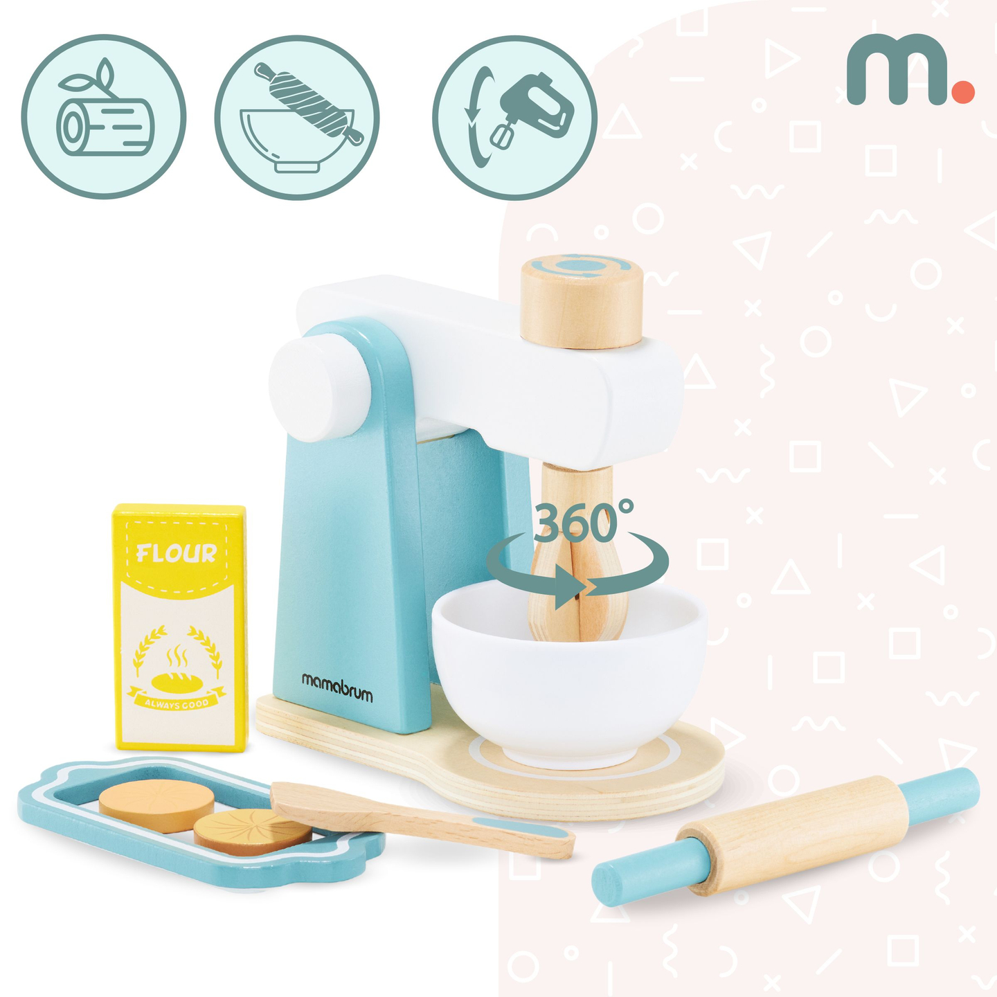 Mixer din lemn cu accesorii