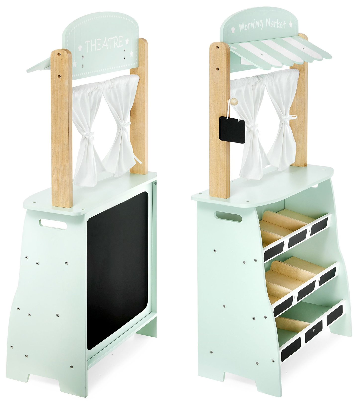 Magazin mare din lemn - tarabă și teatru 2 în 1 cu cântar, terminal de plată, fructe și legume