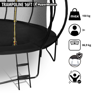 Trambulina de gradina XXXL pentru copii HyperMotion - 487 cm 16FT - cu scara si plasa interioara - pentru casa si gradina - 150kg max