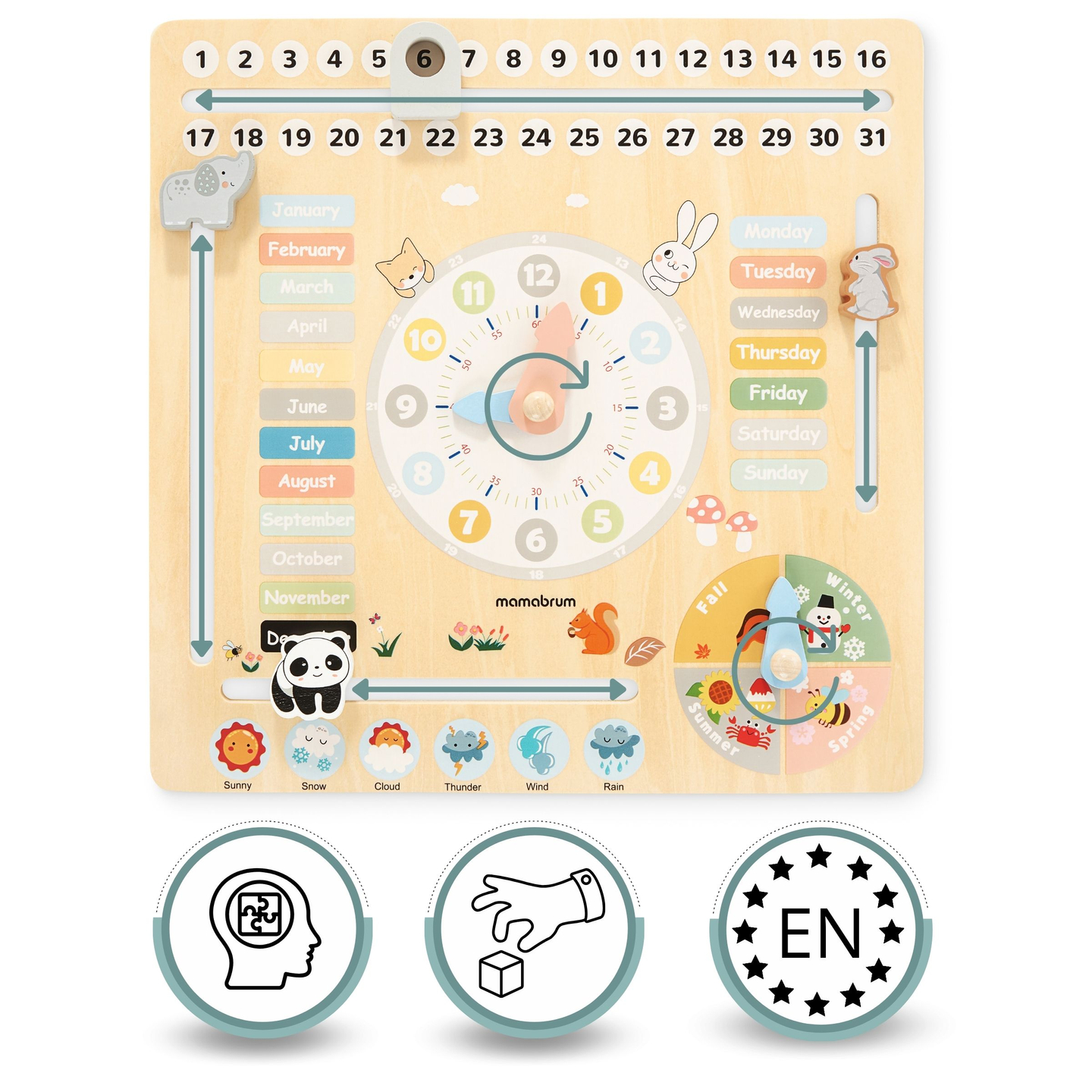 Calendar din lemn pentru copii 6in1