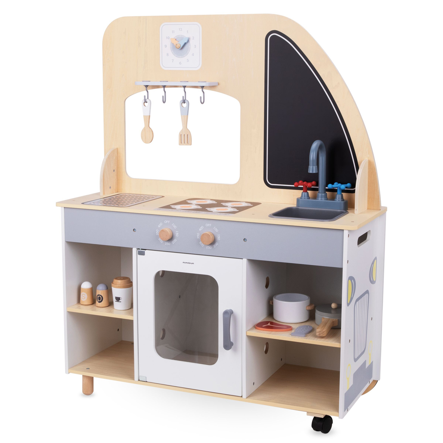 Camion alimentar din lemn pe roți - bucătărie cu accesorii