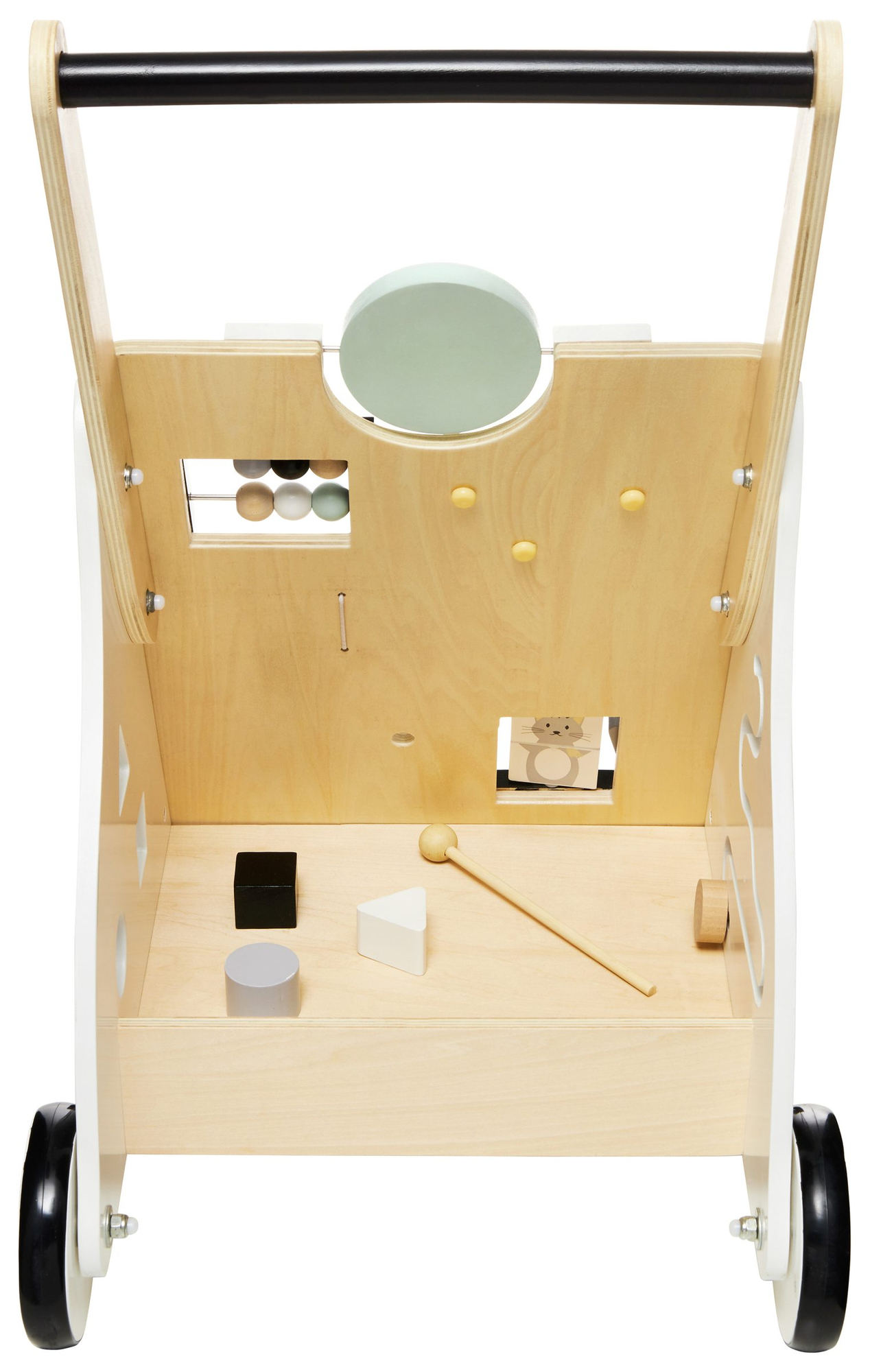 Plimbător / cărucior pentru copii din lemn, educațional - planșă de manipulare