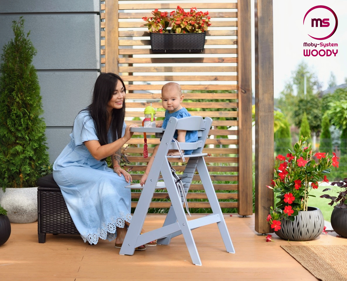 Scaun de hrănire din lemn Moby-System WOODY - culoare gri