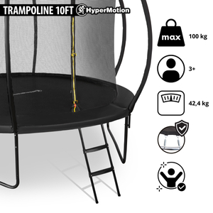 Trambulina de gradina XL HyperMotion pentru copii - 305 cm 10FT - cu scara si plasa interioara - pentru casa si gradina