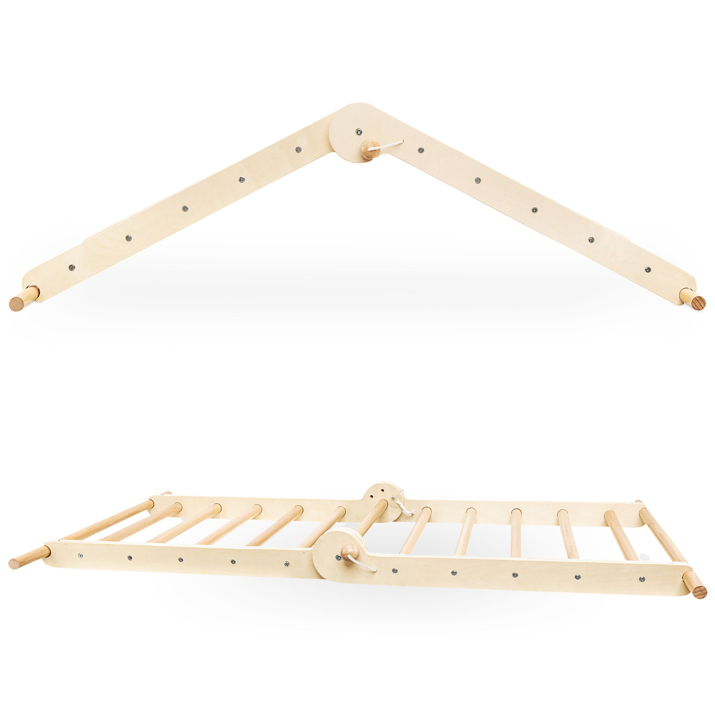 Loc de joacă pentru copii din lemn, făcut în casă - scară + perete de cățărat + bârnă de echilibru - triunghiul lui Pikler