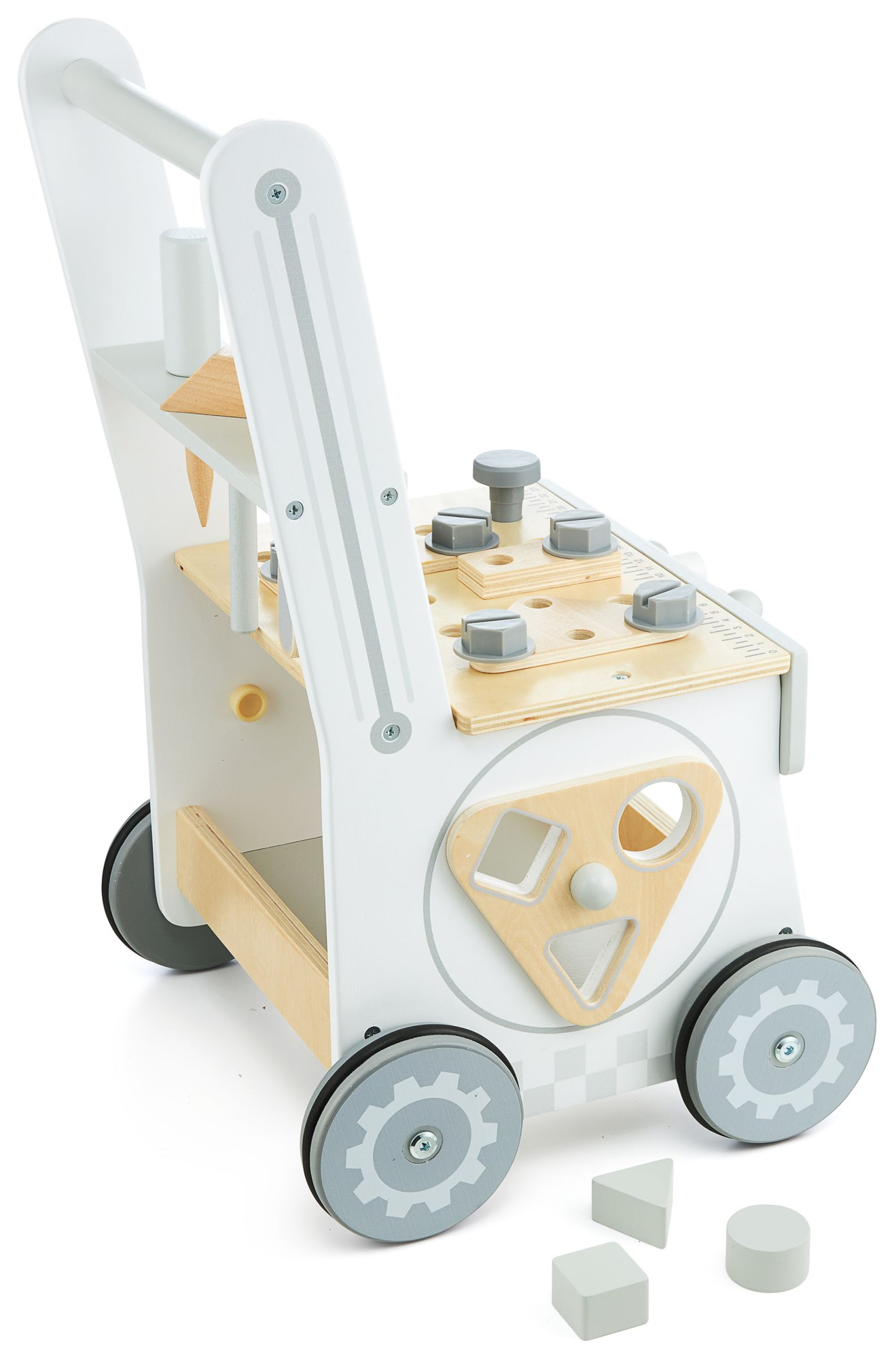 3 în 1: umblător din lemn, împingător + atelier - 47 de elemente