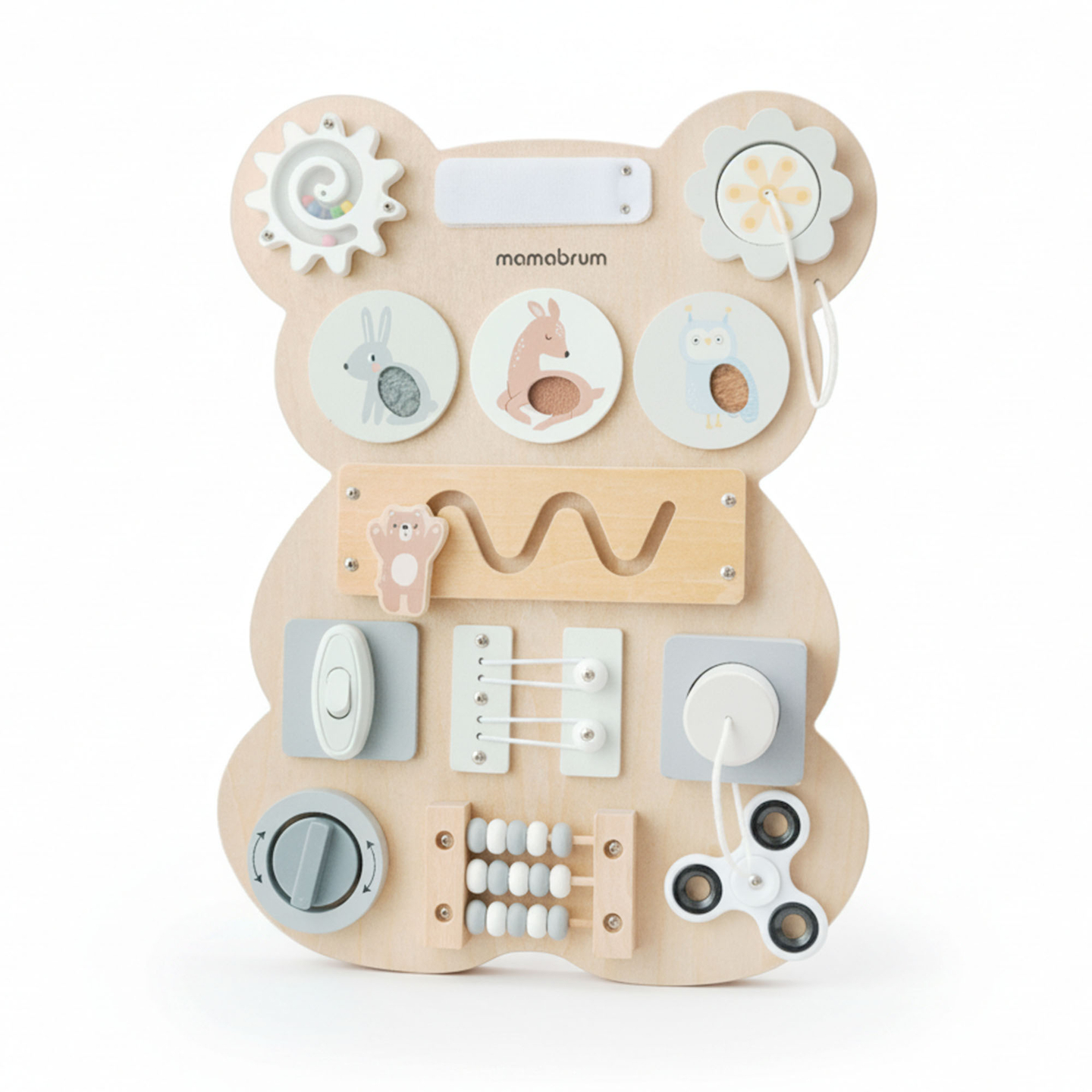 Tablă manipulativă Montessori din lemn - învățare senzorială a independenței: Velcro, dop, labirint, buton cu clic