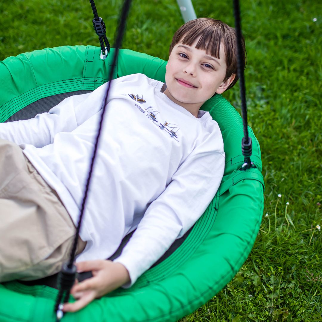 Leagăn dublu de grădină cu cadru și frânghii - scaun și cuib de barză