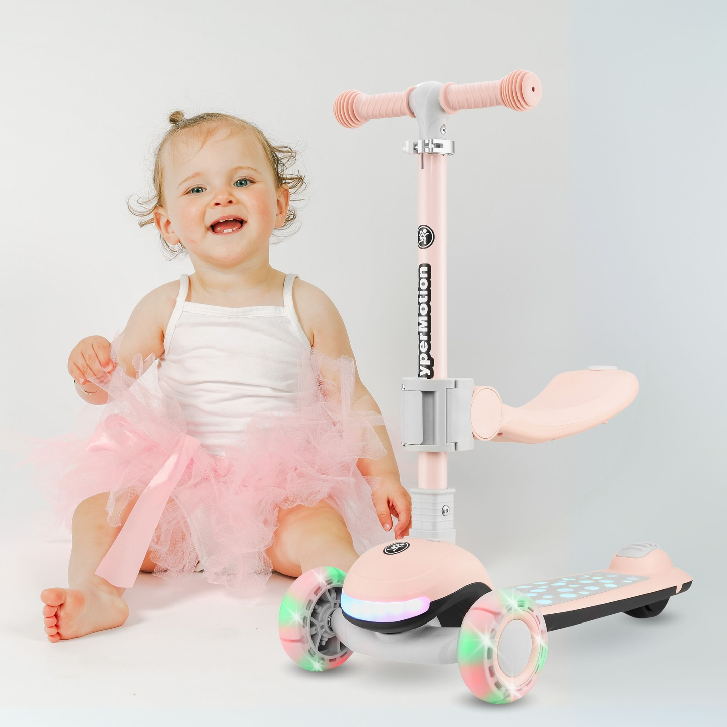 HyperMotion LUMI 3-in-1 scuter de echilibru - platformă iluminată și roți LED, culoare roz