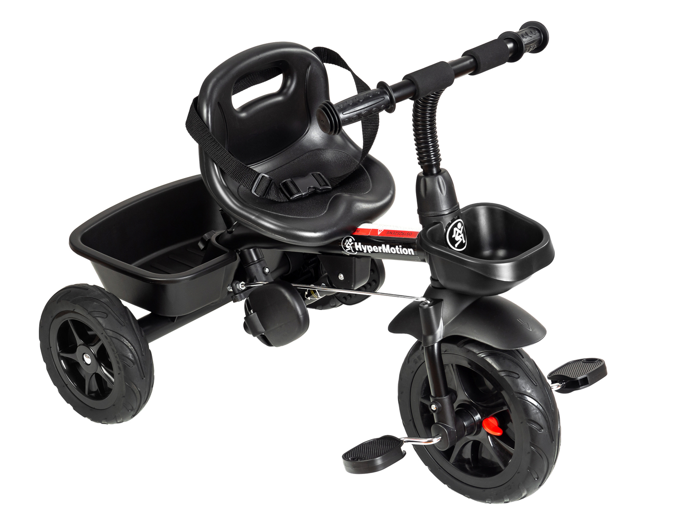 Tricicleta HyperMotion TOBI VECTOR - roți gonflabile veșnice + bară de împingere. Culoare: negru.